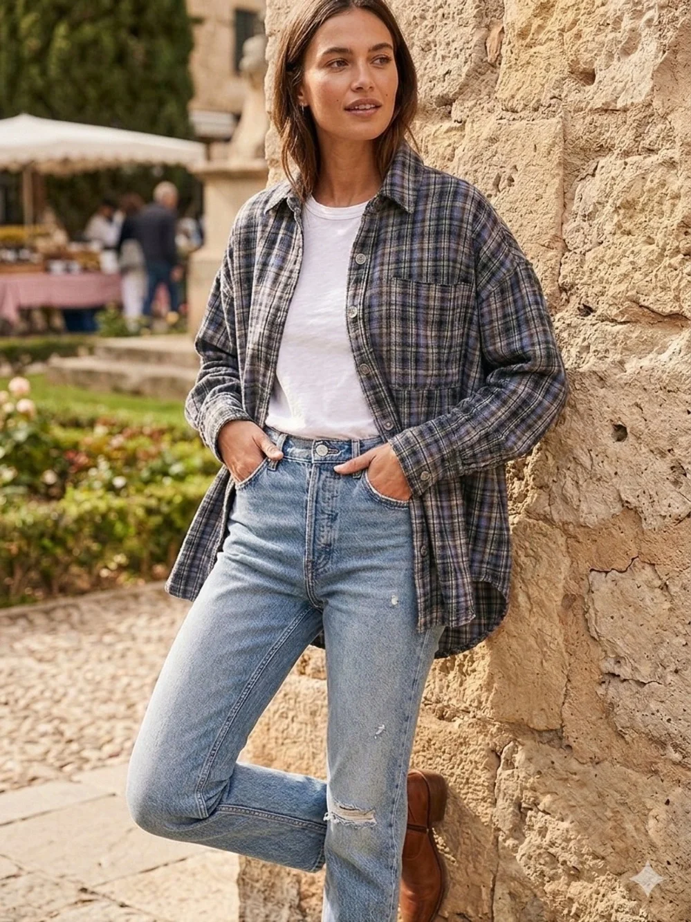 1541. FREE PEOPLE We The Free Ashley Flannel shirt in Blue Combo Sz XS NWT $148